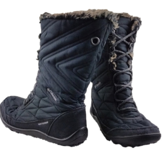 Columbia Minx Midi Lii Black Faux Fur Lace Up Waterproof Breathable Snow Boot - Picture 1 of 16